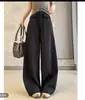 Calça feminina de perna larga com cadarço e cintura alta estilo coreano, novo modelo outono 2026, modeladora, versátil, casual com caimento, perna reta longa para mulheres
