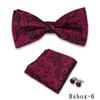 Conjunto Masculino de Gravata de Negócios e Lenço de Bolso de 3 Peças com Estampa Paisley Acessórios para Terno e Vestido Vermelho Vinho Gravata Borboleta