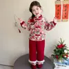 Traje de Inverno 2025 Novo para Meninas da Dinastia Han, Veludo Estilo Chinês Tang Suit para Bebês, Traje Floral de Ano Novo para Crianças