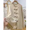 Nueva camisa larga de lino con botones al frente estilo chino para mujer, primavera y otoño, ropa casual inspirada en el Zen de estilo nacional, top tipo chaqueta de algodón y lino