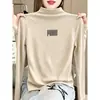 Camiseta de Manga Larga con Cuello Medio Alto para Mujer, Capa Base Suave y Cálida de Algodón de Bambú, Ajuste Ligeramente Holgado, Estilo para el Trabajo, Otoño