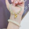 Pulseira de orquídea sino banhada a ouro com cobre, feminina, com contas de ouro duro 3D, pulseira de contas de imitação de jade Hetian para presente de namorada