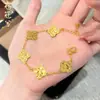 Transmisión en Vivo Más Vendido Pulsera de Trébol de Hielo Triturado Chapada en Oro Vietnamita de Doble Cara Joyería Femenina Brillante CNC Alta Retención de Color