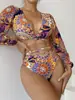 Traje de baño de dos piezas para playa, estilo étnico, sexy, de manga larga, protector solar, de cintura alta, a la moda, nuevo 2027