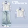 Conjunto de Duas Peças Infantil Estilo Coreano e College para Primavera e Outono: Moletom de Manga Longa e Jeans com Padrão de Estrelas