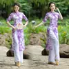 Dança Quadrada Primavera e Verão Nova Dança Clássica Dança Étnica Cheongsam Rima Mesa Performance Dança de Prática Vestido de Tela Terno Feminino