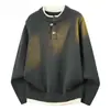 Suéter de duas peças estilo japonês com gola henley para homens, outono e inverno, corte limpo, solto e quente, malha plus size para casais