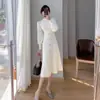 Foto Real de Suéter de Tricô Meia-Gola Comprimento Médio Acima do Joelho Camada Interna Vestido de Tricô Estilo Coreano Outono e Inverno 2025 para Mulheres