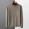 Suéter de Luxo 100% Lã Pura para Homens Outono e Inverno, Gola Alta Meia-Lua com Zíper, Estilo Business, Malha de Caxemira Espessa e Quente