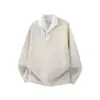 Sudadera con Patrón de Espiga de Trigo Gris Estilo Falso Dos Piezas para Hombre Otoño Estilo Old Money Camisa Polo Manga Larga Solapa Material para Esposo Conjunto Chaqueta