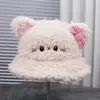 Nuevo Sombrero de Pescador de Ala Pequeña Cálido de Felpa Dulce y Lindo Decorado con Lazo para Viajes al Aire Libre