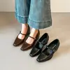 Sapatos Mary Jane Quadrados Retrô para Mulheres, Salto Grosso, Uma Tira, Couro Macio para o Dia a Dia, Novos Sapatos Pequenos de Couro Versáteis para Primavera e Outono
