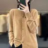 Suéter de Lana Listo para Usar de Una Línea Cárdigan de Punto para Mujer Suéter Adelgazante Abrigo Otoño e Invierno Base Cuello Redondo Manga Larga Top Holgado