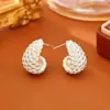 Joyería Minimalista de Alta Gama Europea y Americana Estilo Vintage con Textura Tejida, Diseño Clásico Geométrico de Gota de Agua, Pendientes de Botón Retro Populares para Mujer