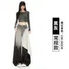 Jeans Wide Leg Rasgado Gradiente Preto Cinza High Street Feminino Hot Girl Emagrecedor Calças de Cintura Alta Xadrez Americano Perna Reta Soltas