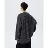 Nova Camiseta Casual Masculina Retrô Americana Listrada de Manga Longa Outono/Inverno 2026 - Malha Listrada 260G Tendência