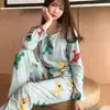Nuevos Pijamas de Primavera y Otoño para Mujer, Pantalones de Manga Larga, Dibujos Animados Lindos, Casual y Cómodos, Ropa de Casa para Dormitorio de Estudiantes, Conjunto de Dos Piezas