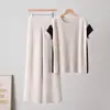 Conjunto de Punto de Moda Casual con Camiseta Holgada y Pantalones de Pierna Ancha, Nuevo Estilo Europeo y Americano Transfronterizo, Plisado, Bloqueo de Color