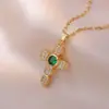Colar Feminino Colorido Zircônia Joias Design de Nicho Pingente Cruz Completo em Diamante Colar Corrente de Clavícula em Aço Inoxidável
