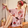 Bata de manga corta para niñas, ropa de casa de estilo coreano con dibujos animados para estudiantes, pijama de verano, vestido largo fino de talla grande fabricante