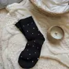 Calcetines de Lunares Otoño e Invierno para Mujer, Calcetines de Algodón a Media Pantorrilla, Estilo Coreano Ins de Moda Versátiles con Encaje, Calcetines Cálidos Holgados, Calcetines Zhuji