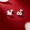 Aretes de Plata para Mujer S999 Plata Pura Nuevos Populares Lindos Pequeños Exquisitos Cierre de Rosca Joyería para Orejas