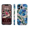 Capa de filme azul floral retrô de luxo para iPhone 16, nicho, popular no comércio transfronteiriço, padrões personalizáveis