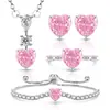 Transmisión en vivo venta caliente: Conjunto de flor de hielo con corte de gema colorida y diamante de alto carbono en forma de corazón con baño de oro real, incluyendo anillo, aretes, collar, pulsera y colgante