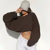 Sudadera de cuello redondo corta para 2025, estilo transfronterizo, ombligo descubierto, para mujer europea y americana, camiseta de punto de manga larga para deporte