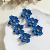 Brincos Longos Boêmios Europeus e Americanos Transfronteiriços Estilo Ins Brincos de Tarraxa com Flor em Tinta Metálica para Mulheres