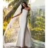 Vestido de Novia Estilo Europeo y Americano sin Tirantes de Sirena, Satén Sencillo y con Caída, Vestido de Novia Largo para Bodas al Aire Libre en el Césped