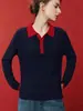 Suéter Vintage de Lã de Ovelha com Tranças e Gola Polo para Mulheres 2026 Outono Malhas