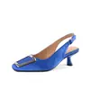 Sandalias de Tacón Alto de Temporada en Stock con Punta Cuadrada, Hebilla Metálica, Espalda Abierta, Punta Cerrada, Tacón Grueso, Sandalias de Tacón Alto Cómodas para Mujer