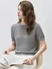 Elegante e Fashionável Simples Estilo Maduro Gola Redonda Manga Curta Tricô Vazado para Mulheres, Versátil de Verão Respirável Emagrecedor Camiseta