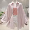 Camisa Texturizada con Protección Solar para Mujer 80% Tencel 20% Algodón, Diseño 2026, Camisa de Manga Larga Casual Holgada con Protección Solar