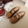 Zapatos Mary Jane planos de punta redonda nuevos de primavera y verano directos de fábrica, simples de cuero suave con hebilla, zapatos de mujer para combinar con todo