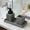 Set de Baño de Tres Piezas con Patrón de Piedra Simple con Dispensador de Bomba, Portavasos, Charola para Hotel, Casa de Huéspedes y Uso Doméstico Set de Baño de Resina