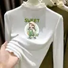 Camiseta de manga larga de terciopelo alemán con cuello alto y ribete de oreja de madera para niñas 2026 Otoño/Invierno prenda interior capa base top cálido cepillado