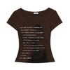 Camiseta de manga corta con estampado de alfabeto callejero retro de estilo americano de UNBDNS, top corto de verano para mujer con hombros descubiertos