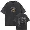 Camiseta Gráfica Lavada Vintage Rapper Milo J La Vida Era Mas Corta para Hombres y Mujeres