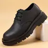 Sapatos Masculinos de Couro Fosco, Sapatos Derby Pretos Brilhantes com Bico Largo, Sapatos Masculinos de Couro Retrô Modernos com Solado Grosso, Dropshipping