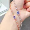 Pulseira de Tanzanita Natural com Cor de Fogo Brilhante, Cravação Fina em Prata 925, Pedra Principal 5*7mm, Suporte de Tanzanita Natural