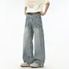 Jeans anchos de estilo americano con estampado de relámpagos, lavados, para hombre, marca de moda, diseño holgado de otoño, pantalones largos de pierna recta, hechos a medida