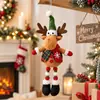 Tecido de Natal Pingente de Natal de Pernas Longas Xadrez Papai Noel Boneco de Neve Rena Boneca Ornamento Decoração de Árvore de Natal