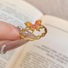 "Sueño de Otoño Sombra de Mariposa" Anillo de Mariposa Degradado Dorado Francés Anillo de Dedo de Esmalte Retro Soñado Hueco Torcido para Mujer