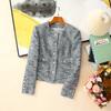 Chaqueta de Punto Tweed Rayada de un Solo Botón con Cuello Redondo Estilo Socialité Serie Primavera y Otoño Industria Pesada Lentejuelas para Mujer 2025