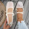 Zapatos Mary Jane cuadrados de una hebilla con lazo de encaje para mujer, suela plana, estilo primavera, tacón oculto, malla, lunares, zapatos de vestir sencillos 2026
