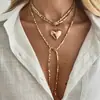 Collar Largo en Capas con Cuentas CCB Plateadas con Chip, Envuelto, Colgante de Corazón Metálico y Caballo Pequeño, Diseño Transfronterizo Europeo y Americano