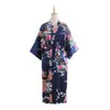 Comercio Exterior Transfronterizo Pavo Real Largo Talla Única Camisón Seda Imitación Verano Una Pieza Kimono Japonés Bata Abierta Dropshipping