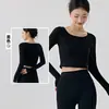 Ropa de Yoga de Cuello Redondo Slim de Manga Larga para Mujer Adelgazante Ropa Deportiva Exterior Moderna Top de Ropa de Yoga Fitness Corto con Cuello Henley